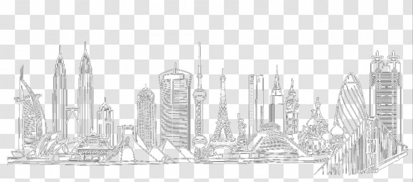 Black And White Brand Structure Pattern - Line Drawing Of Famous Buildings In London Transparent PNG