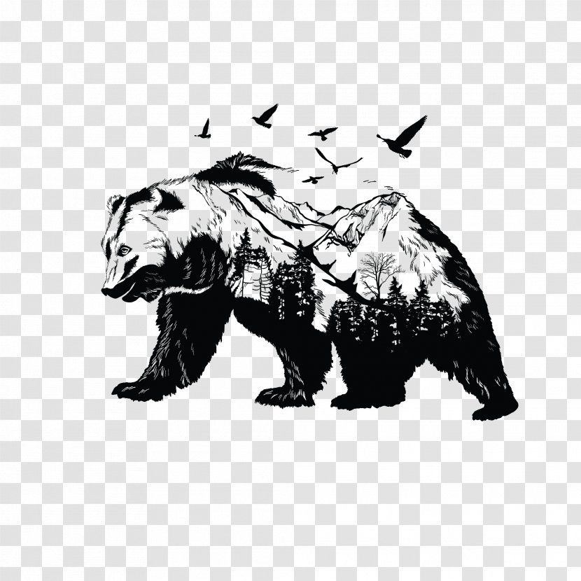 American Black Bear Tattoo And White /m/02csf - Monochrome - Art Wall Stickers Transparent PNG