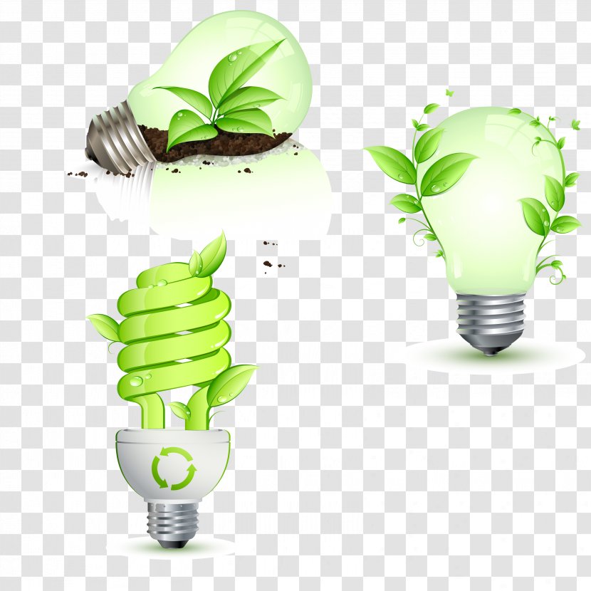Incandescent Light Bulb Energy Conservation Lighting - Tree - Leaves And Idea Vector Material Transparent PNG