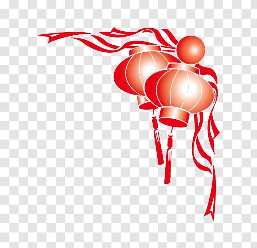 Chinese New Year Paper Lantern Clip Art - Silhouette - China Wind Festive Red Lanterns Transparent PNG