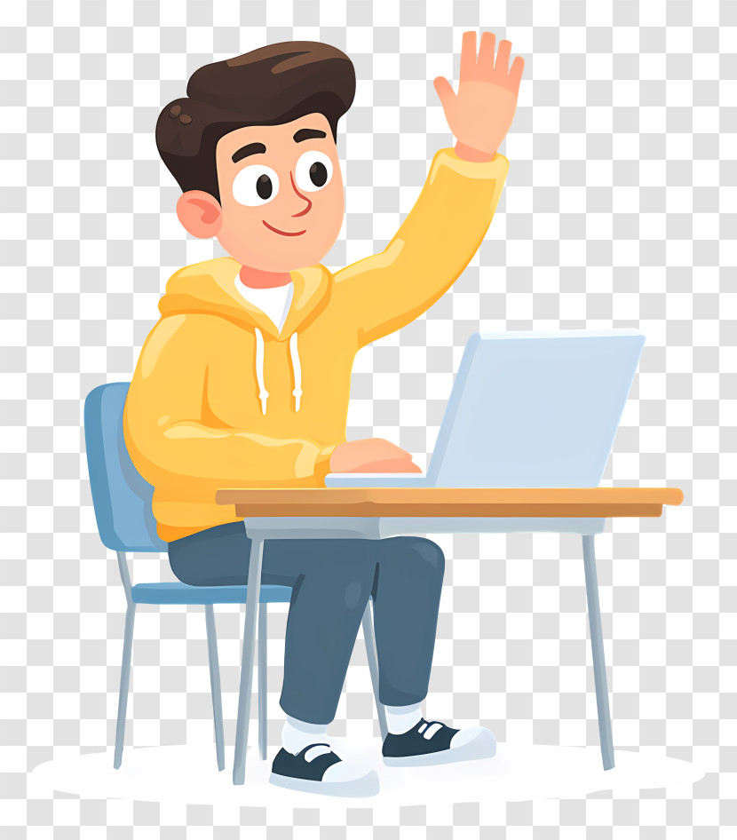 Boy Raising Hand At Desk Transparent PNG