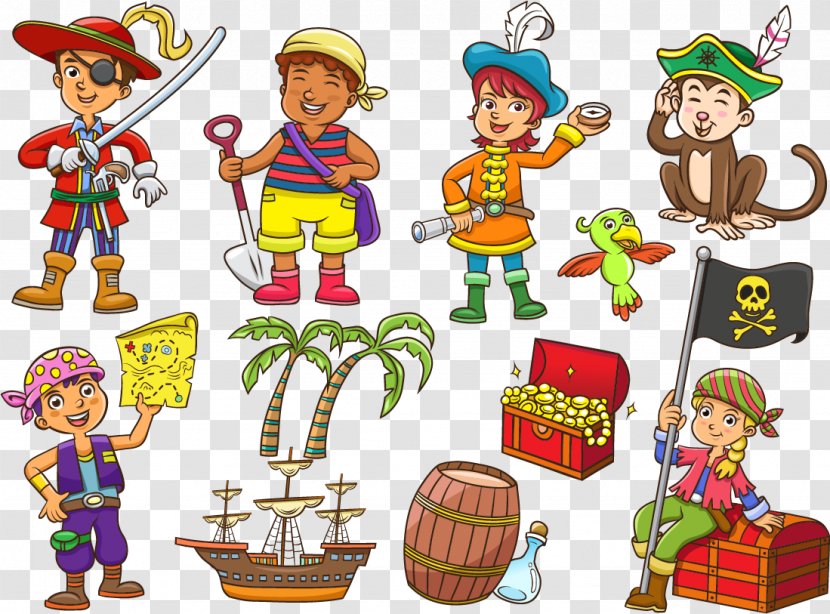 Piracy Cartoon Illustration - Fictional Character - Pirate Dress 11 Models For Children And Decorations Transparent PNG