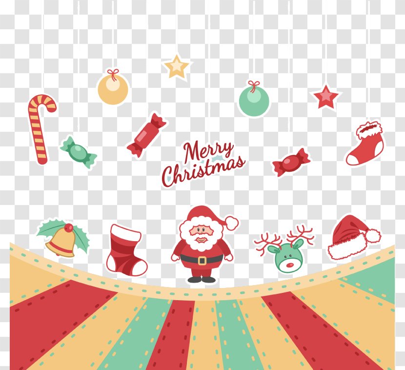 Santa Claus Candy Cane Christmas Ornament - Retro Cartoon Background Vector Material Transparent PNG