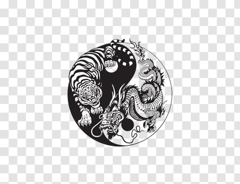 Tiger Chinese Dragon Yin And Yang Illustration - Silver - Picture Of Fighting For Hegemony Transparent PNG