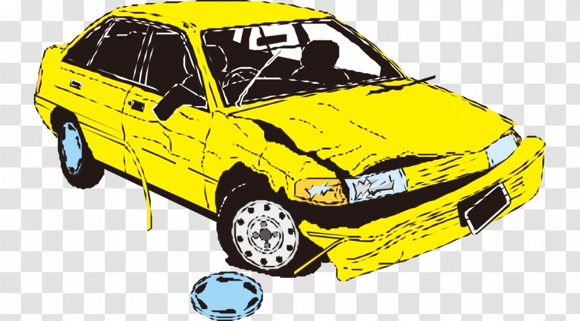 Vector Cartoon Painted Yellow Junk Cars - Sedan - Compact Car Transparent PNG