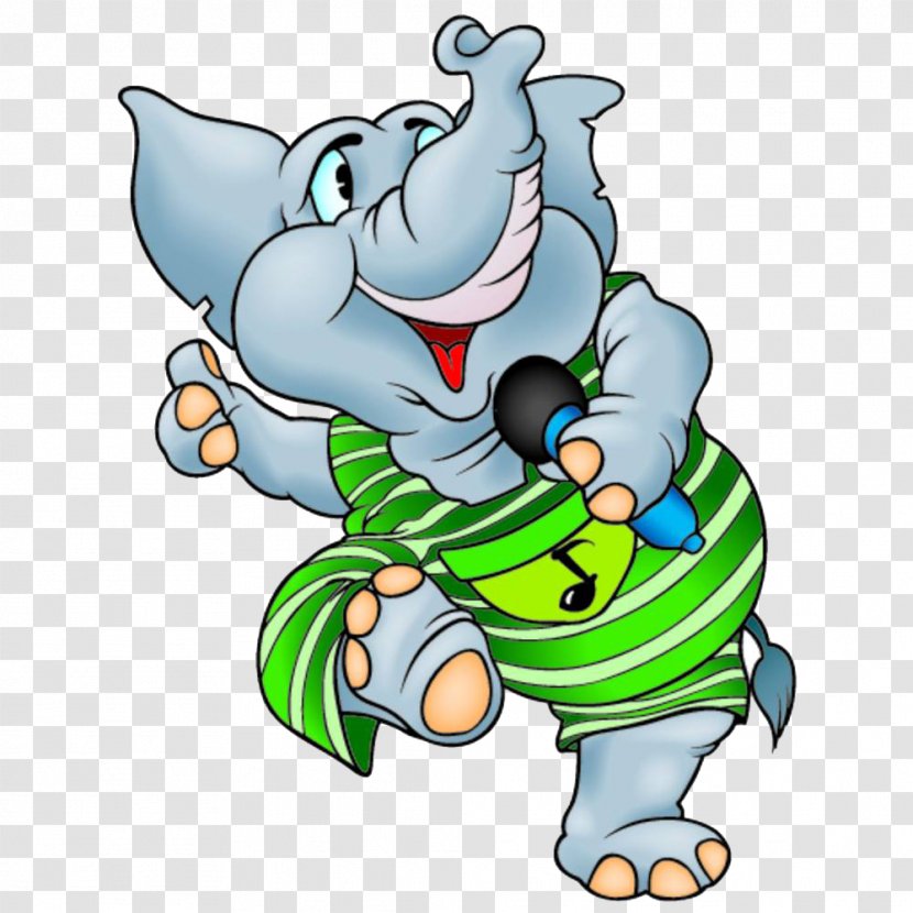 Microphone Cartoon Illustration - Watercolor - An Elephant Singing With A Transparent PNG