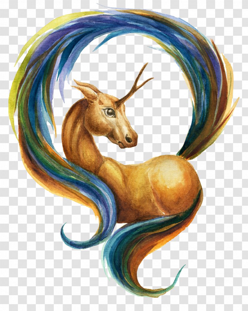 Horn Chinese Dragon - Yellow Painted Unicorn Illustration Transparent PNG