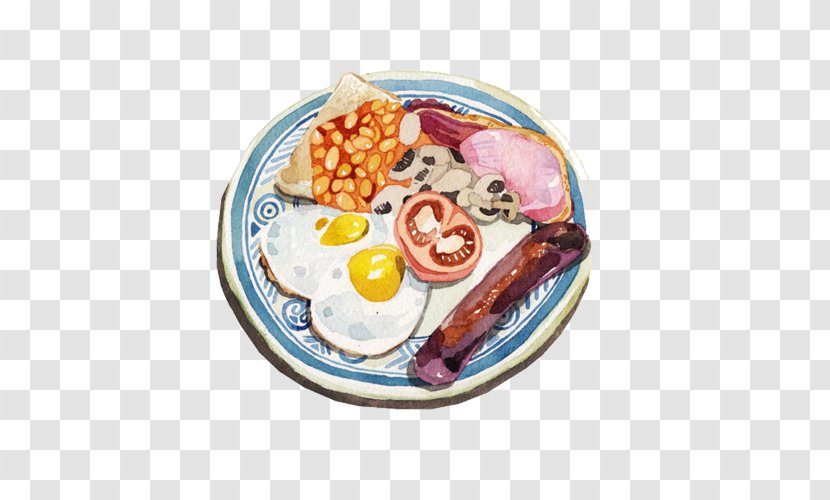 Full Breakfast Fried Egg Sausage Hash Browns - Nutritious With Hand Painting Material Picture Transparent PNG