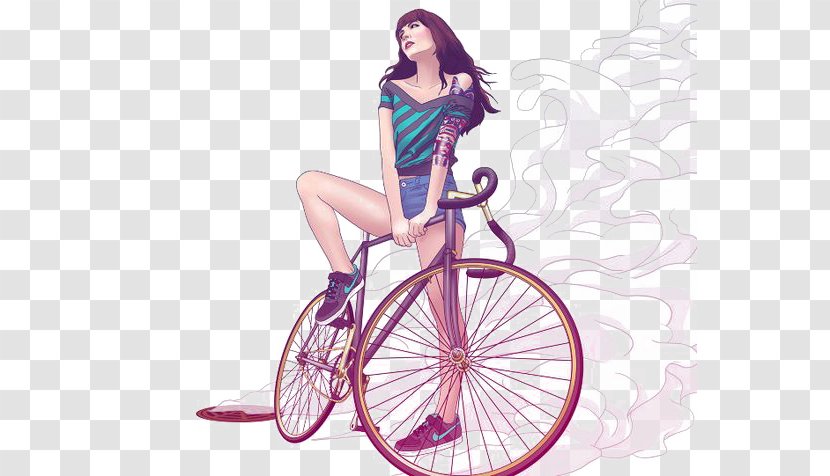 Fixed-gear Bicycle Drawing Illustration - Flower - Street Beat Girls Transparent PNG