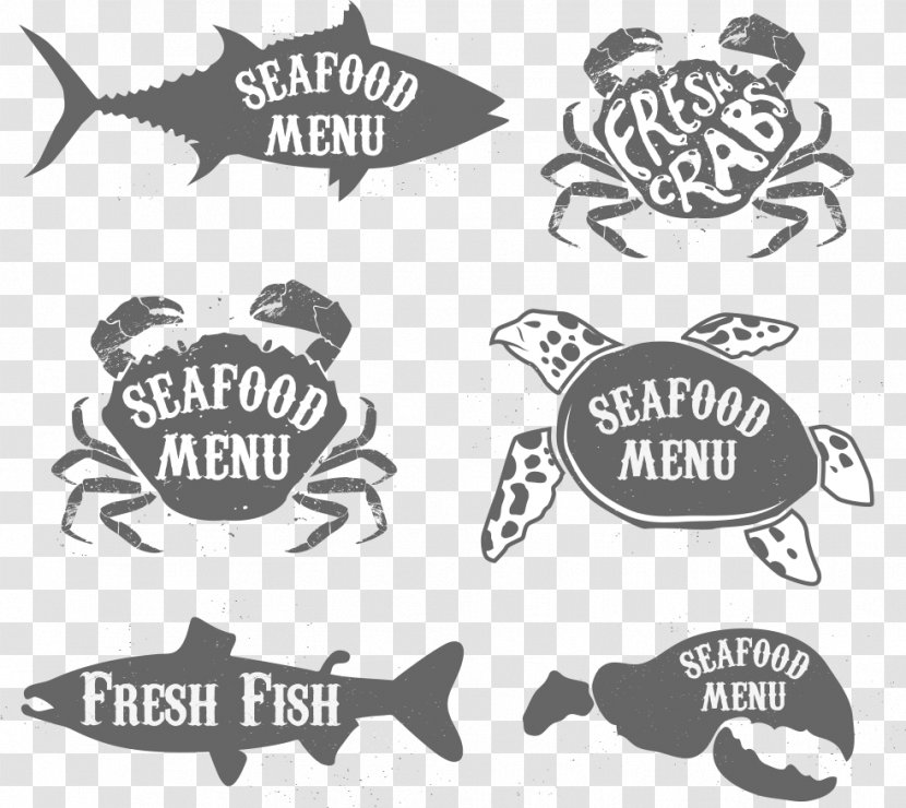 Seafood Barbecue Crab Illustration - Logo - Vector Black Fish Transparent PNG