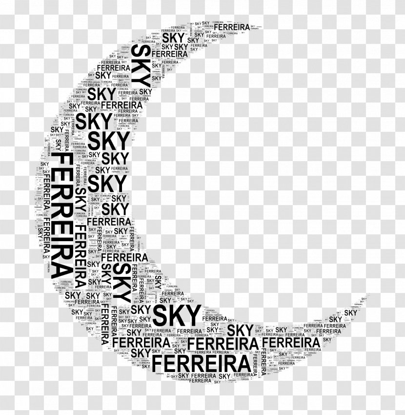 Typography Moon - Black And White Transparent PNG
