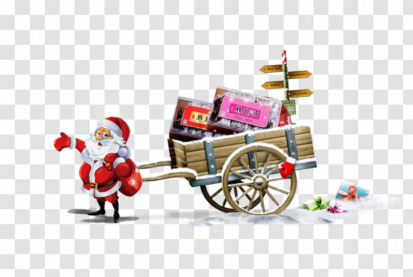 Royal Christmas Message Wish Greeting & Note Cards - Cart - Santa Claus Pulling Gifts Can Be Changed Transparent PNG
