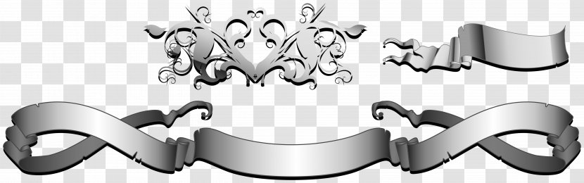 Silver Ribbon Banner Vector - Black And White - Product Design Transparent PNG