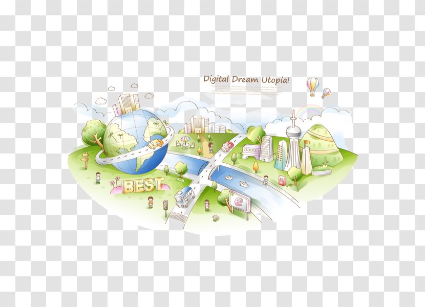 Download Poster - Material - Free Fantasy City Pull Element Transparent PNG