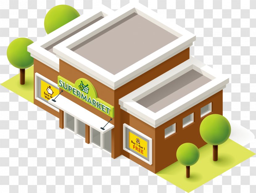 Supermarket Grocery Store Building Illustration - Green Tree Transparent PNG