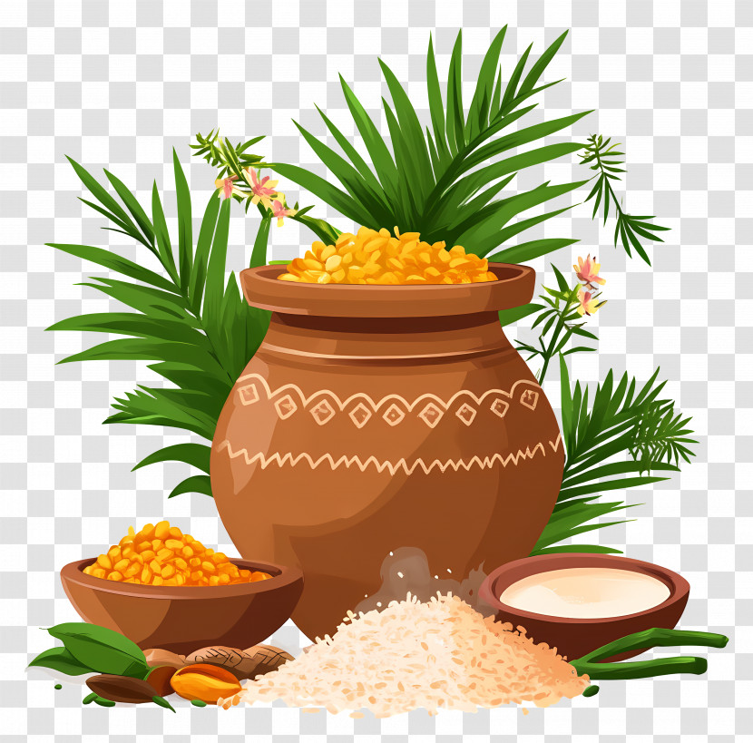 Pongal Festival - Clay Pot With Grains And Spices Transparent PNG