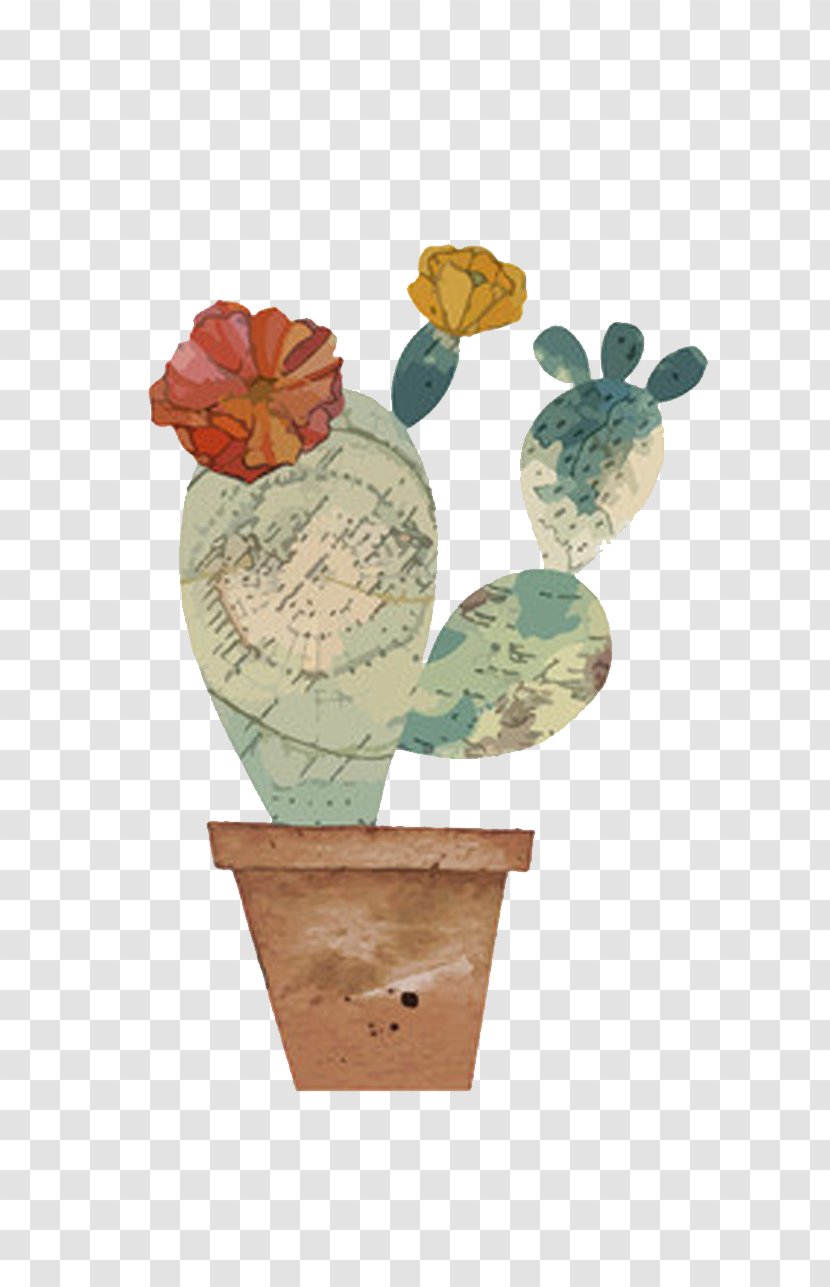 Watercolor Painting Cactaceae Illustration - Mural - Painted Cactus Plant Material Transparent PNG