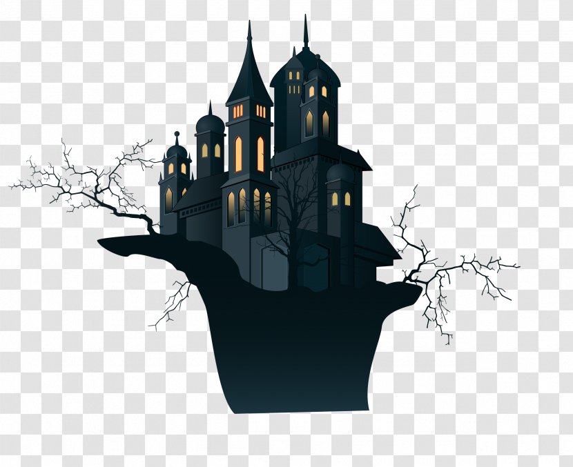 Vector Black Creative Branches On The Castle - Building - Poster Transparent PNG