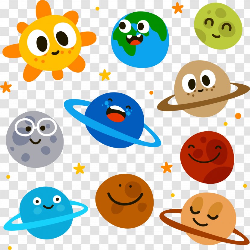 Planet Solar System Cartoon Illustration - Nine Stars Transparent PNG
