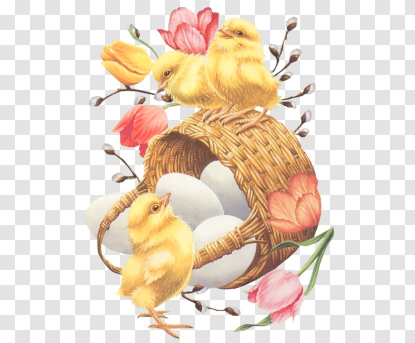 Easter Wish Party Greeting Card Happiness - Post Cards - Basket With Eggs Chickens And Tulips Picture Transparent PNG