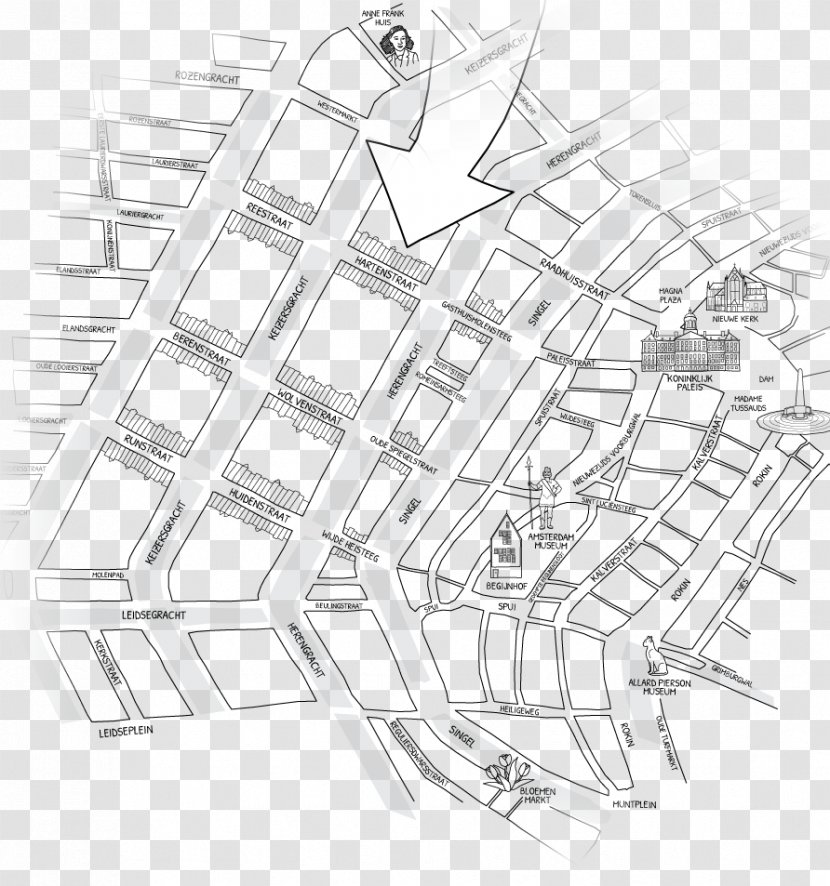 9 Little Streets Singel Leidseplein Dam Square Raadhuisstraat - Line Art - Drawing Transparent PNG