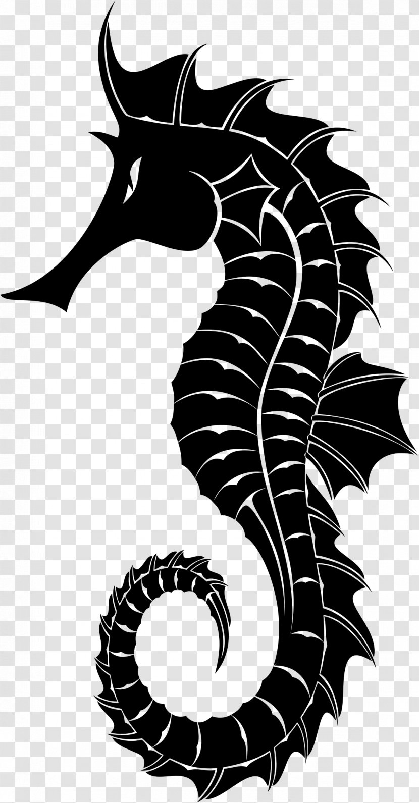 Silhouette Great Seahorse Clip Art - Black And White Transparent PNG