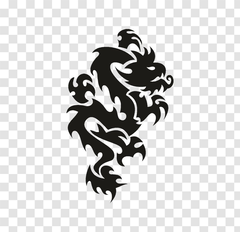 Stencil Drawing Tattoo Vector Graphics Wall Decal - Black And White - Japanese Dragon Transparent PNG