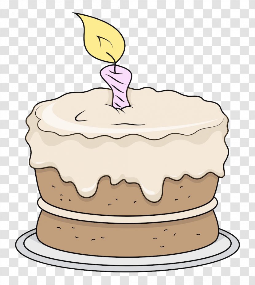 Birthday Cake Cartoon Illustration - Royal Icing - Candle Inserted Transparent PNG