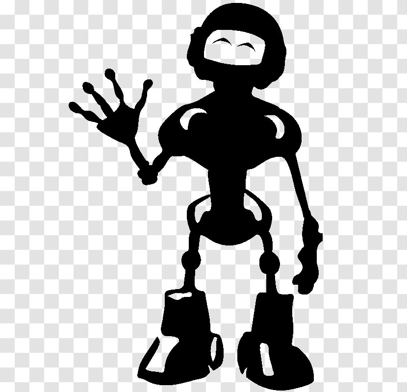 Sticker Black And White Human Behavior Clip Art - Fictional Character - Robot Silhouette Transparent PNG