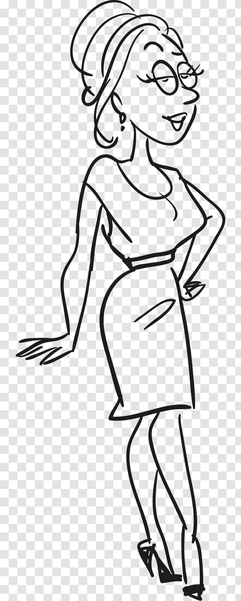 Black And White Clip Art - Cartoon - Woman With Hip Transparent PNG