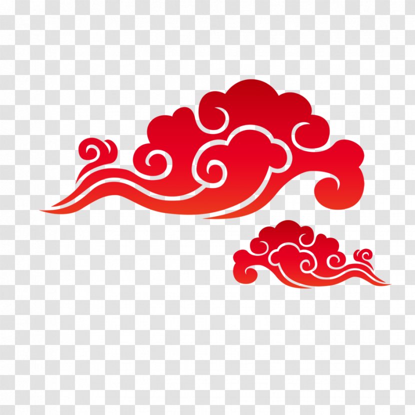 Chinese New Year Lunar Papercutting Mid-Autumn Festival Poster - Red Cloud Material Transparent PNG