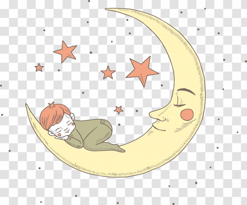 Sleep Clip Art - The Sleeping Child On Moon Transparent PNG