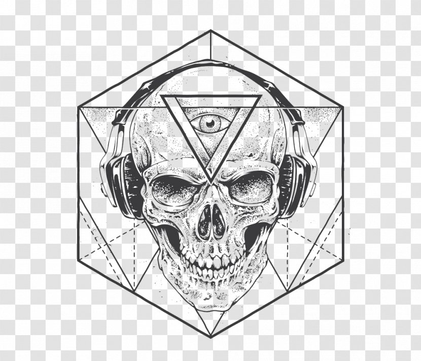 Human Skull Symbolism Geometry Illustration - Wearing Headphones Pattern Transparent PNG