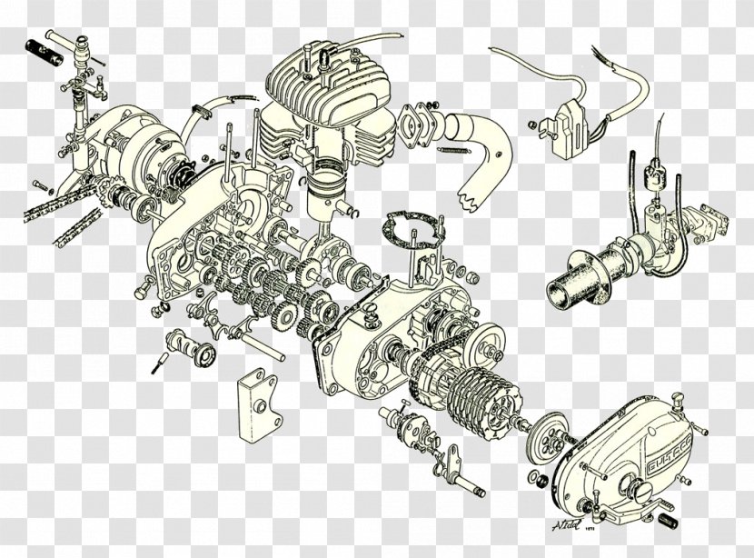 Motorcycle Engine Exploded-view Drawing Diagram - Machine Transparent PNG