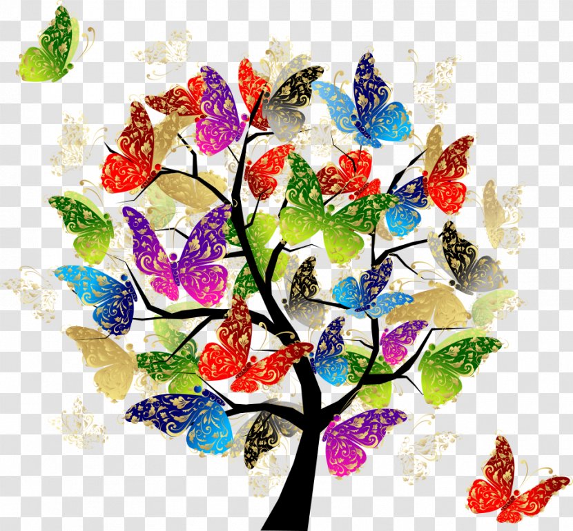 Tree Of Life Butterflies And Moths Euclidean Vector Branch - Perennial Plant - Butterfly Transparent PNG