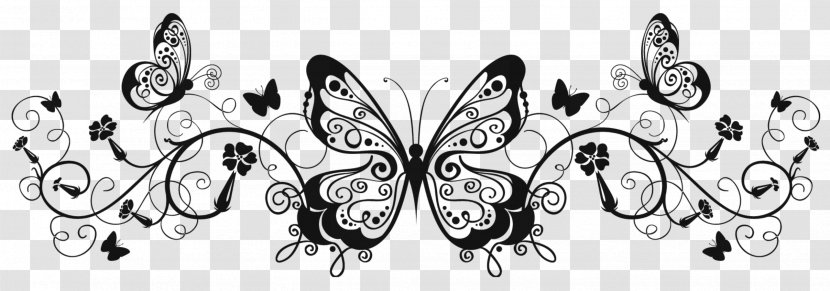 Butterfly Black And White Clip Art - Wall Decal - Decorative Line Transparent PNG
