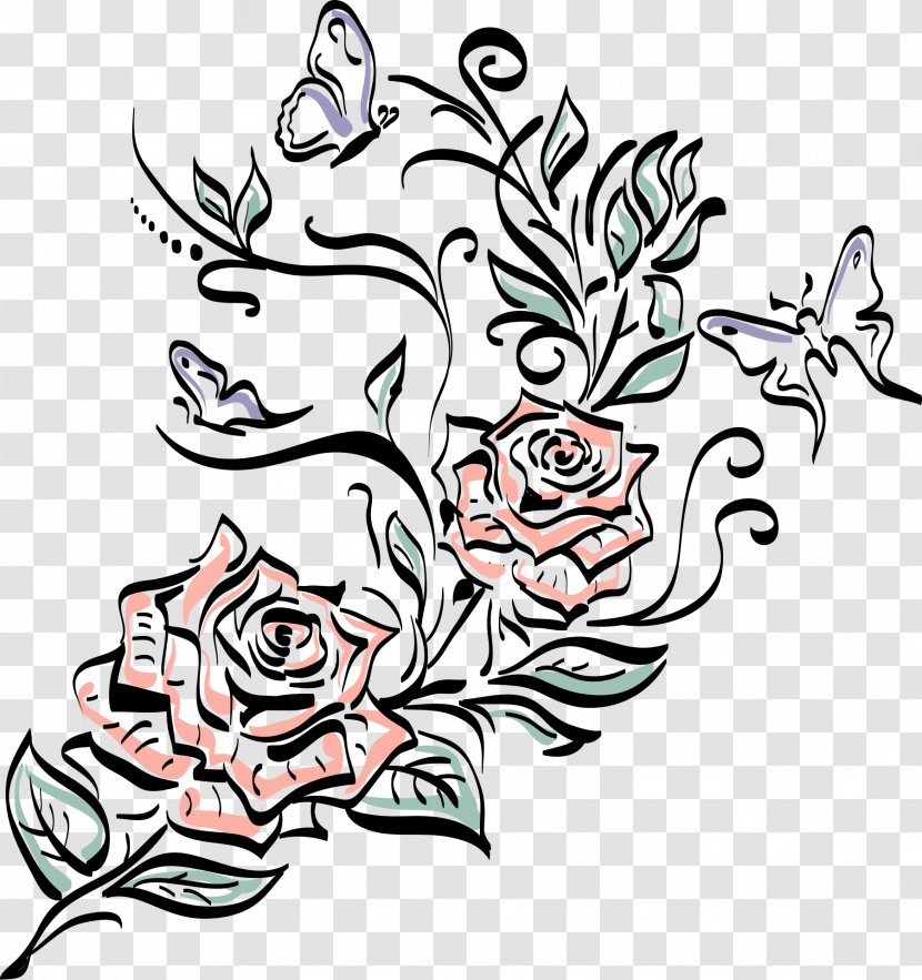 Drawing Line Art Clip - Painting - Rose Tattoo Transparent PNG