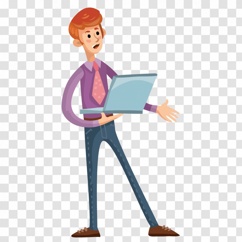 Laptop Computer Download - Standing - The Man With In Vector Transparent PNG