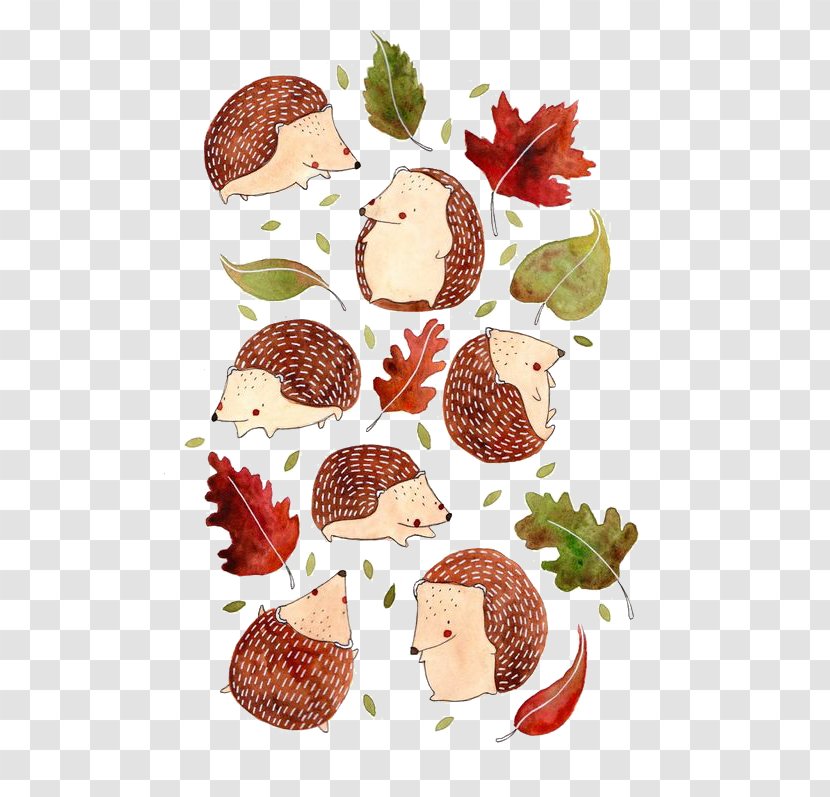 Hedgehog Cartoon Illustration - Strawberries - And Leaves Transparent PNG