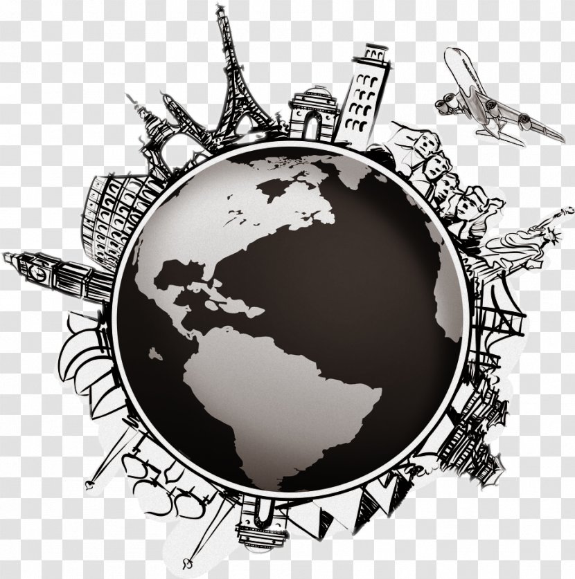 World Stock Photography Travel Drawing Image - Black And White Transparent PNG