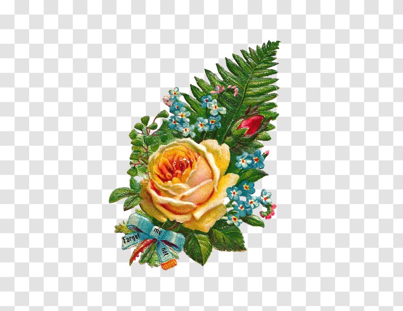Garden Roses Flower Bouquet Clip Art - Rose Order - Forget Me Not Flowers Transparent PNG