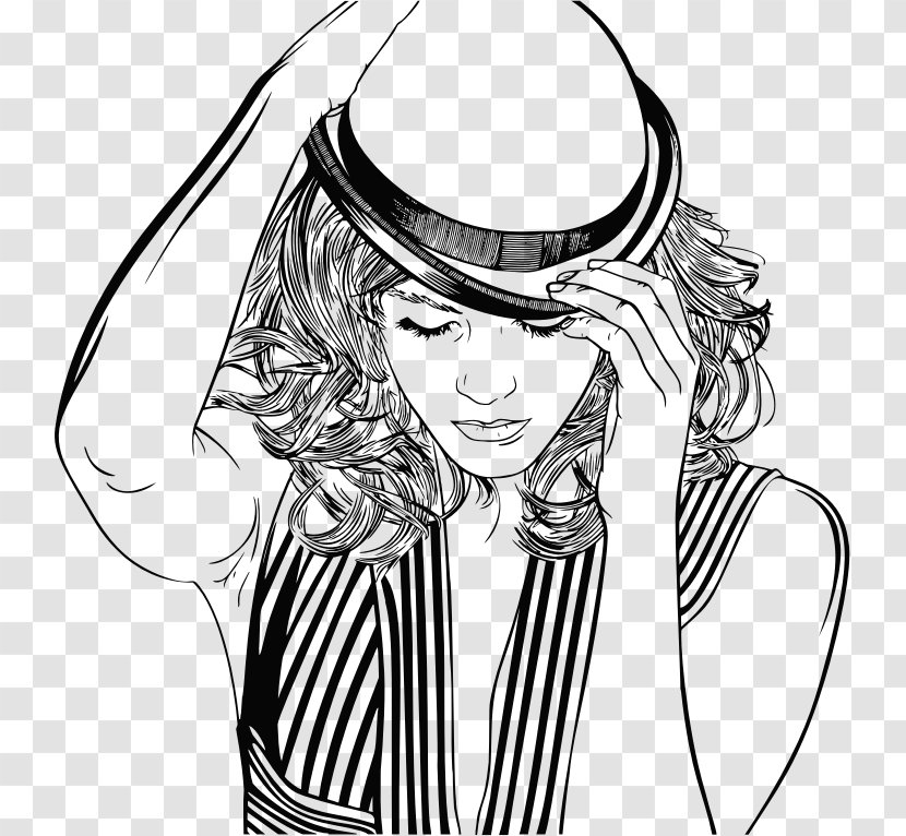 Woman With A Hat Line Art Clip - Tree Transparent PNG