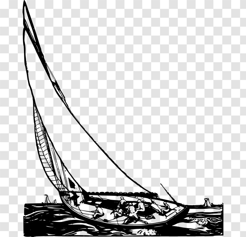 Sailboat Sailing Drawing Clip Art - Black And White - Images Free Transparent PNG