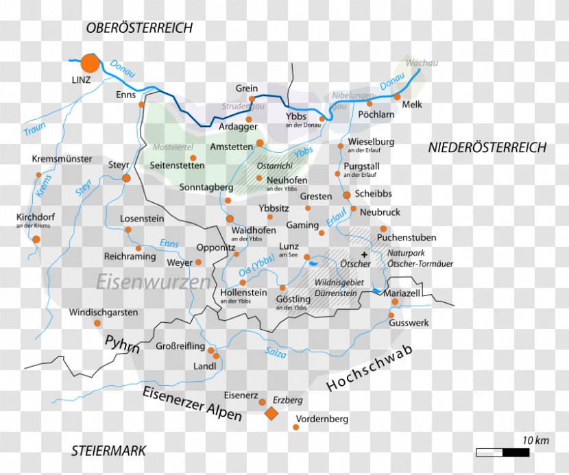 Ybbs Naturpark Ötscher-Tormäuer Mostviertel Eisenwurzen - Area - Physische Karte Transparent PNG