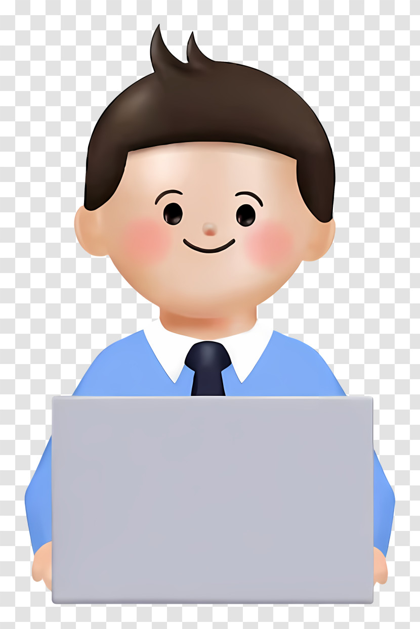 Office Worker Working On Laptop - Smiling Cartoon Character Working On Laptop Transparent PNG