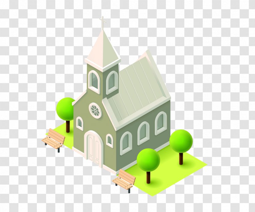 Church Isometric Projection Royalty-free Illustration - Green Transparent PNG