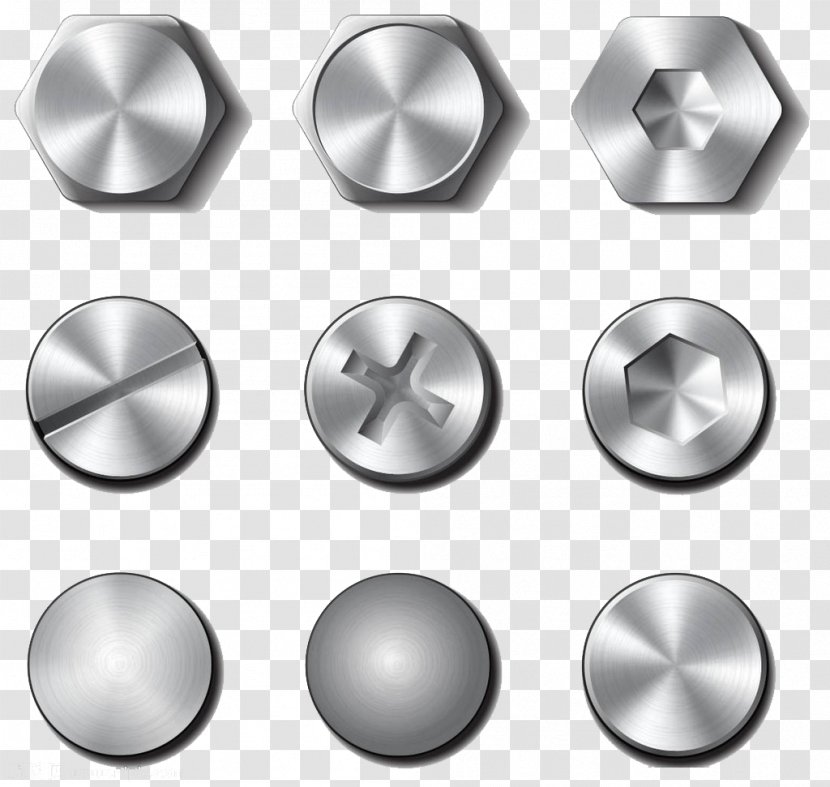 Screw Bolt Nut Rivet - Black And White - Stainless Steel Thumbtacks Transparent PNG