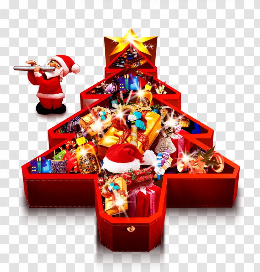 Santa Claus Gift Christmas Tree - Mishloach Manot - Colorful Transparent PNG