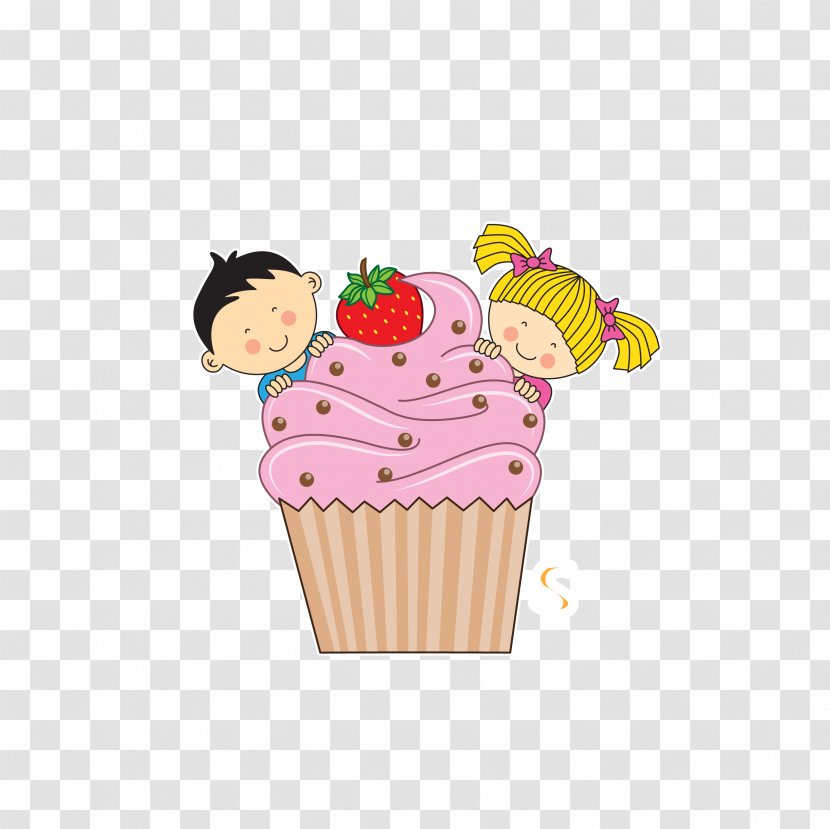 Ice Cream Child Cupcake - Vector Pink Kids Transparent PNG