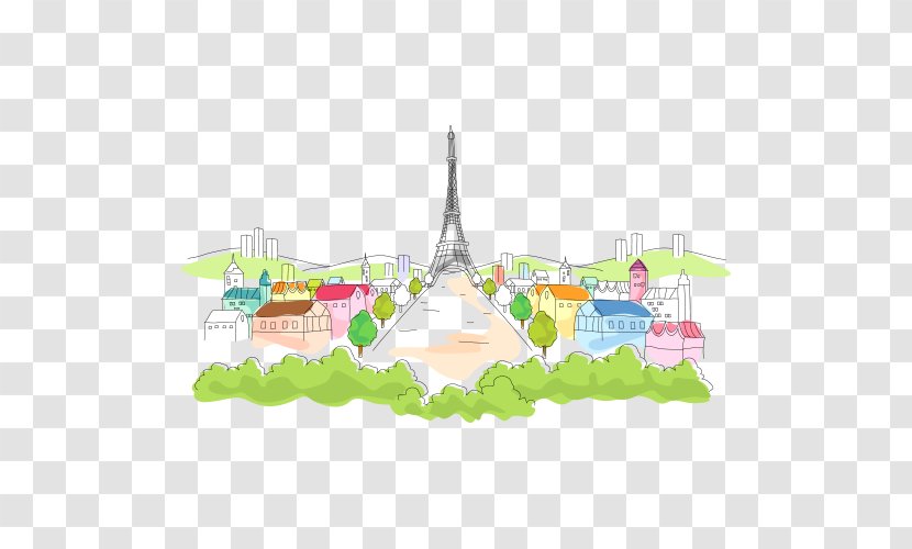 Eiffel Tower Illustration - Animation - Hand Painted City Group Transparent PNG